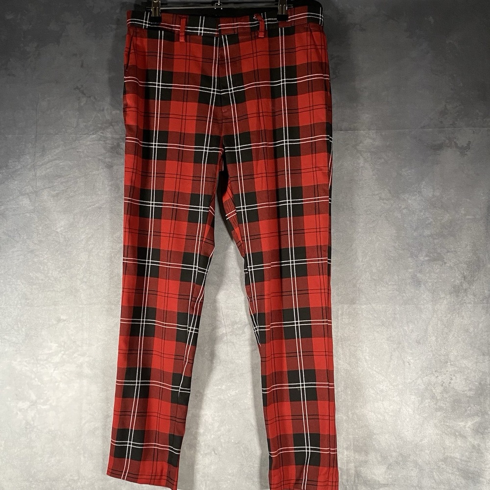 Zara Plaid Pants M Size 31 Red Black Checkered Trousers Grunge Punk Emo Rocker